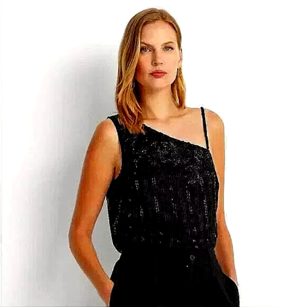 LAUREN RALPH LAUREN Beaded Mesh One-Shoulder Contemporary Camisole SZ Large New